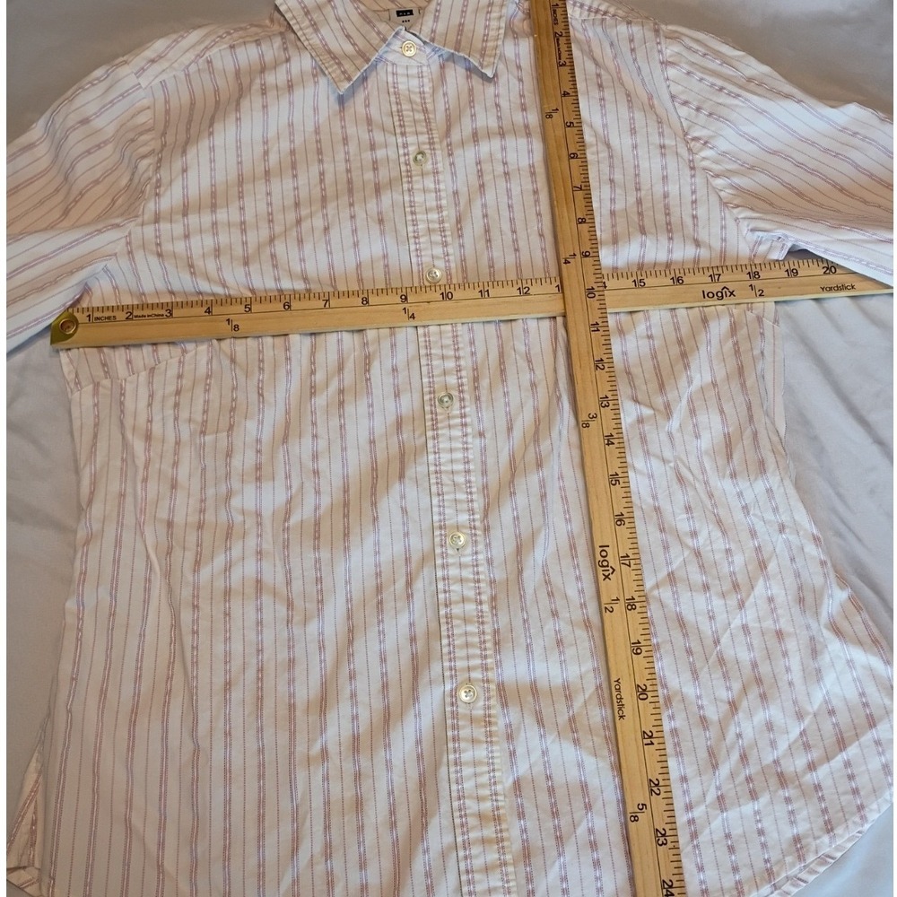 Gap Button Down Shirt Women Large White Pink Striped Stretch Long Sleeve EX